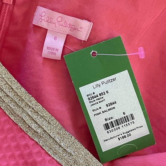 NWT Lilly Pulitzer Janice Shift Dress Hotty Pink Gold Embroidered Size 6 - Picture 5 of 8